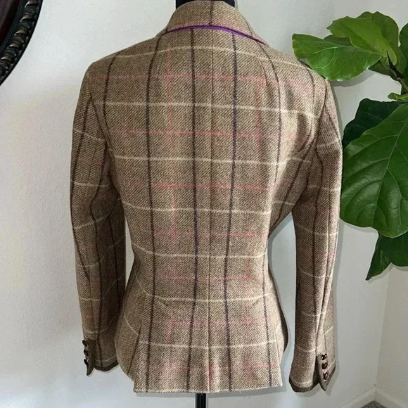 Boden Women’s 100% Wool British Tweed Tan Brown Plaid Blazer Jacket Coat Size 10 - Picture 16 of 16